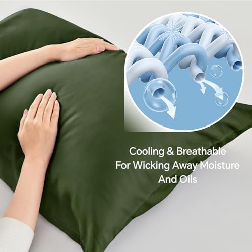 BEDELITE Pillow Cases Standard Size 2Pcs, Rayon from Bamboo, Olive Green - Image 3