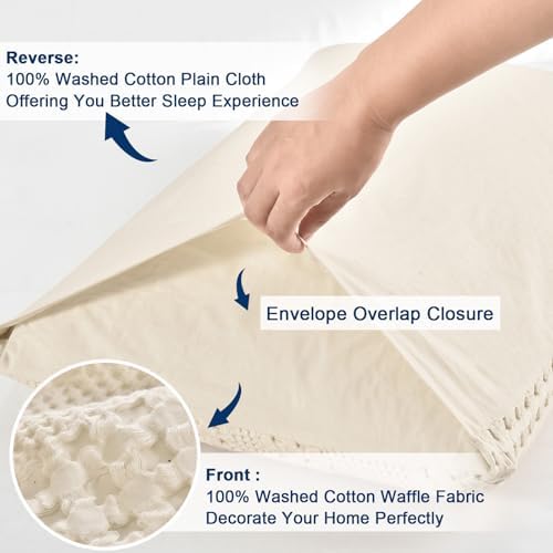 PHF Cotton Waffle Pillow Shams King Size 20" x 36", No Insert - Image 3