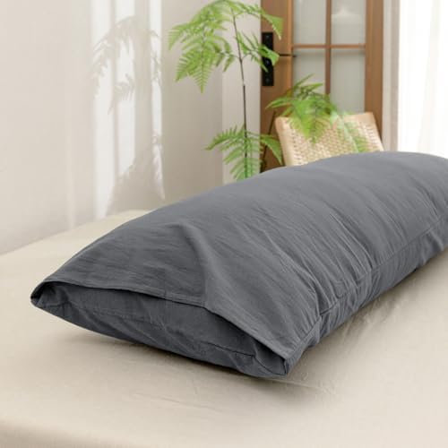 BESTOUCH Washed Cotton Pillowcases Linen Feel Quiet Shade Grey Body - Image 4