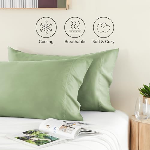 BEDELITE Cooling Pillow Cases Queen, Rayon Made from Bamboo, Sage Green - Image 4