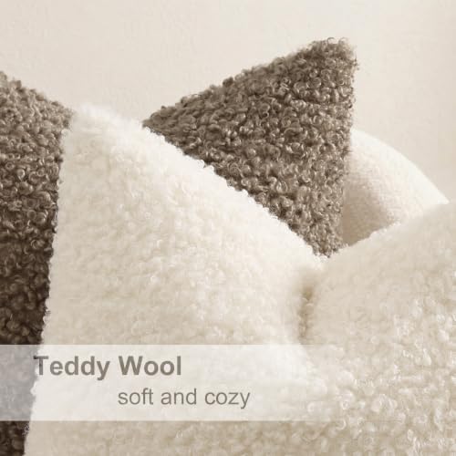 decorUhome Sherpa Throw Pillow Covers 12x20 Set of 2 Neutral Cream - Image 4