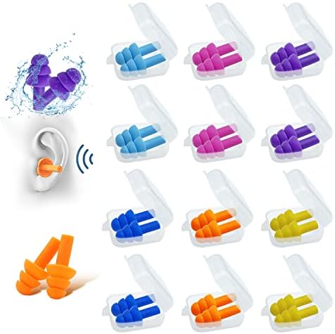 Silicone Ear Plugs for Sleeping, 12 Pairs Reusable Earplugs Noise Reduction Ear by uxsein