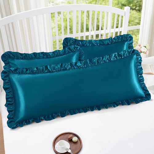 Homiest Dark Teal Ruffle Satin Body Pillow Cover - Image 5