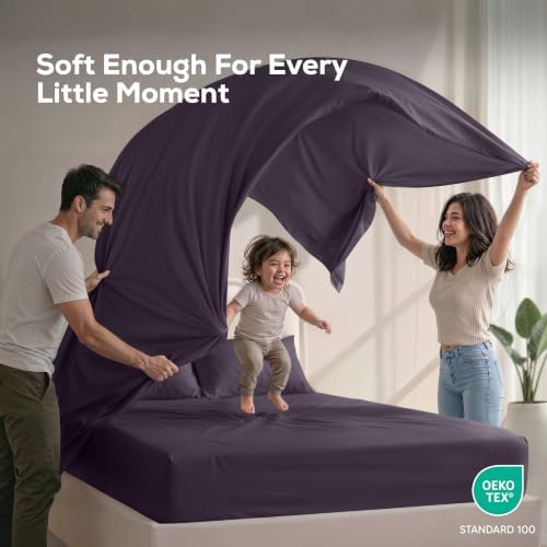 Cal King Sheets Set, 4 Pieces 16" Deep Pocket Bed Sheets, Dark Purple - Image 5