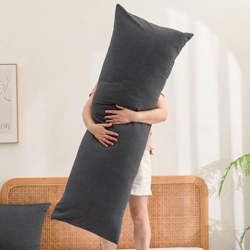 BESTOUCH Washed Cotton Pillowcases Linen Feel Dark Black Body - Image 5