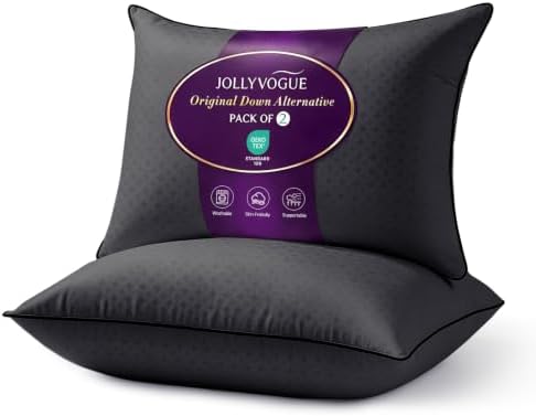 JOLLYVOGUE Black Pillows Standard/Full Size Set of 2, Washable Supportive Firm by JOLLYVOGUE