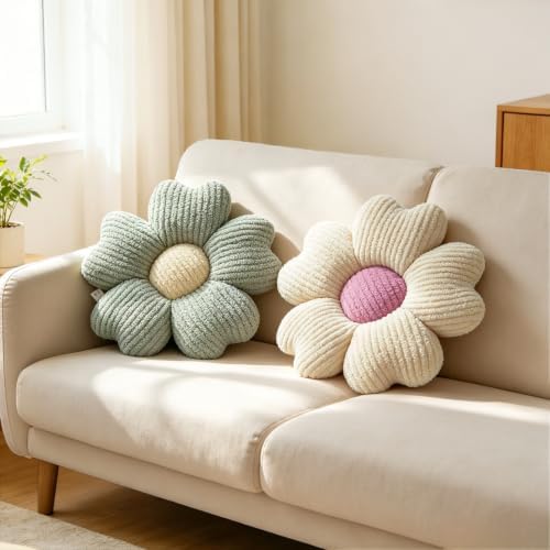 2Pcs Flower Pillow Cute Green Decorative Throw Pillows - Image 2