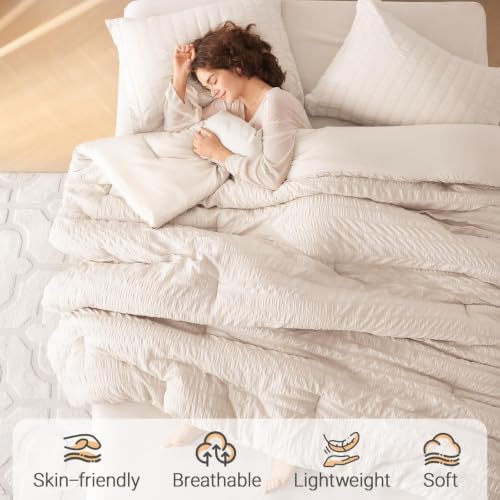 MUXHOMO 7 Pieces King Comforter Set, Seersucker Bed in a Bag King Size - Image 2