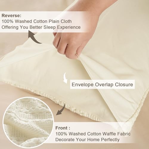 PHF Cotton Waffle Pillow Shams Queen Size 20"x30", Cannoli Cream, No Insert - Image 4