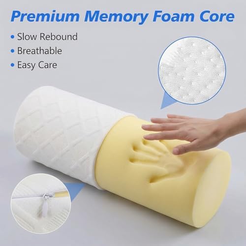 3.1" Small Neck Roll Memory Foam Pillow Cylinder, Detachable Cover - Image 3