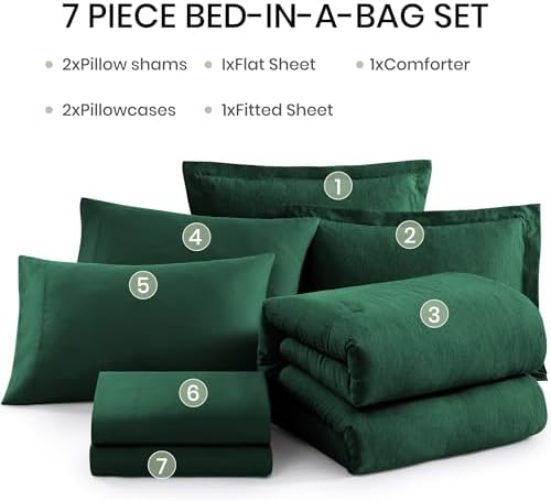 Monbix King Size Comforter Set 7 Pieces Emerald Green Bed in a Bag - Image 7