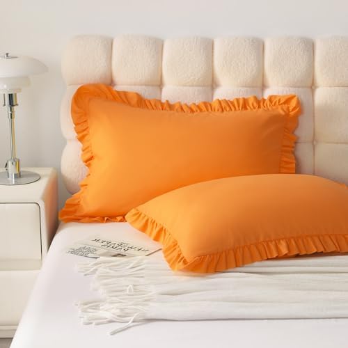 Ruffled Queen Pillow Shams, 2 Pack, 20x30 Inches, Ginger Yellow - Image 2