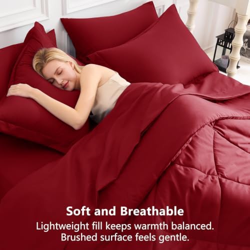 CozyLux Queen Comforter Set 88"x88" Dark Red - Image 4