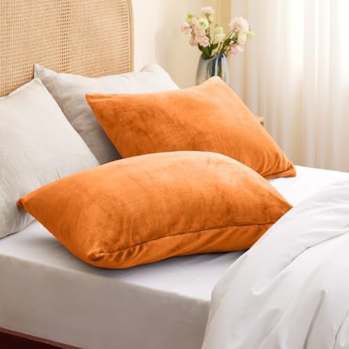 BEDELITE Flannel King Size Pillow Cases Set of 2, Burnt Orange, 20x36 in - Image 2