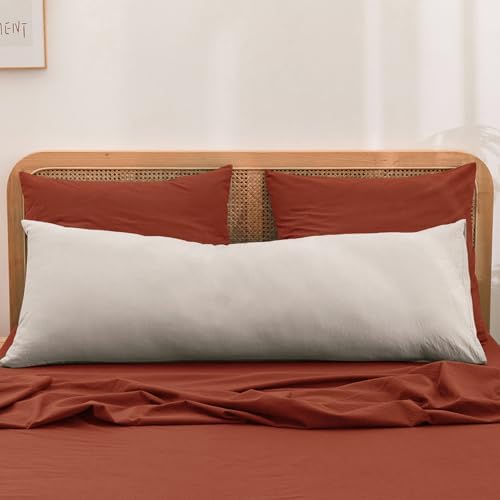 BESTOUCH Washed Cotton Pillowcases Linen Feel Burnt Brick Red Euro - Image 3