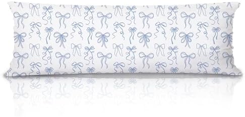 Blue Ribbon Bow 20x54 Body Pillow Cover, Preppy Coquette Room Dorm Decor by Unknown