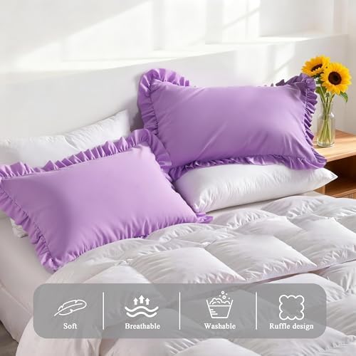 Ruffled Standard Pillow Shams, 2 Pack, 20x26 Inches, Light Purple - Image 4
