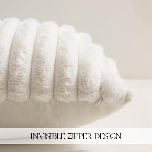 MOSAYT Faux Fur Pillow Covers 18x18 Set of 2, Ultra Soft Fluffy Striped Modern - Image 3