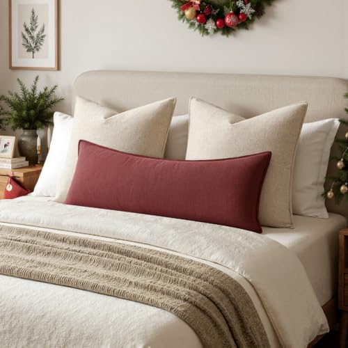 MIULEE Decorative Linen Lumbar Pillow Cover 14x36 Inch Burgundy Red - Image 2