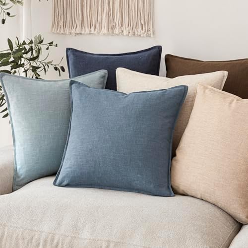 Foindtower Linen Solid Decorative Throw Pillow Covers 16x16 Inch Misty Blue - Image 7