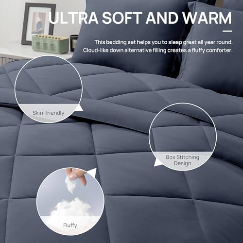 Love's cabin Oversized Queen Comforter Set Navy Blue, 7 Pieces Bed in a Bag - Image 4
