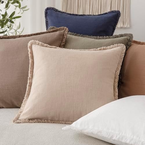 Foindtower Decorative Linen Fringe Throw Pillow Covers 22×22 Inch, Tan Beige - Image 5