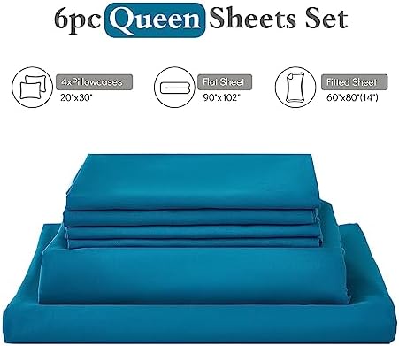 ILAVANDE Teal Queen Sheets Set 6 Piece, Hotel Luxury Super Soft 1800 Series - Image 7