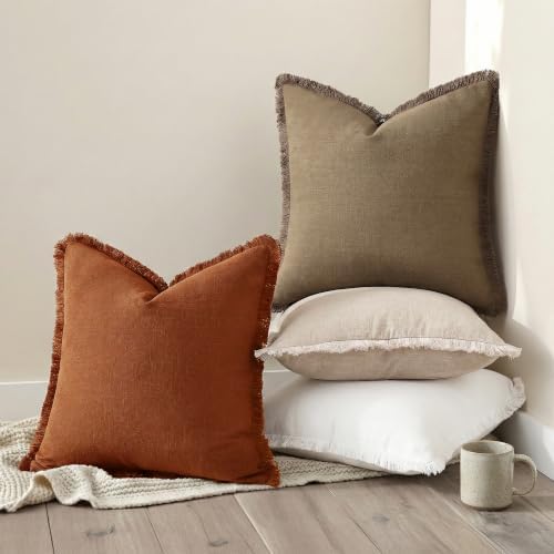 decorUhome Linen Fringe Light Rust Throw Pillow Covers 16x16 Set of 2 - Image 6