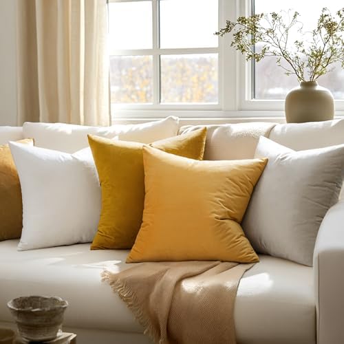 MIULEE Velvet Throw Pillow Covers 18x18 Inch Pack of 2 Mustard Yellow - Image 5