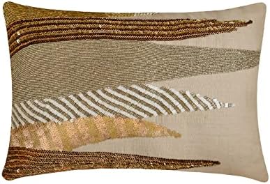 The HomeCentric Decorative Gold & Brown 12"x20" Lumbar Pillow Cover, Linen by TheHomeCentric