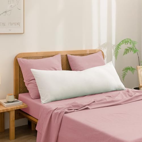 BESTOUCH Washed Cotton Pillowcases Linen Feel Red Pink Euro - Image 4