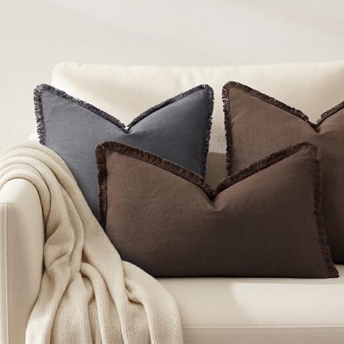 decorUhome Linen Fringe Chocolate Throw Pillow Covers 12x20 Set of 2 - Image 4