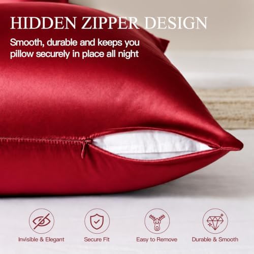 Mulberry Silk Pillow Cases for Hair and Skin, Dark Red - Image 6