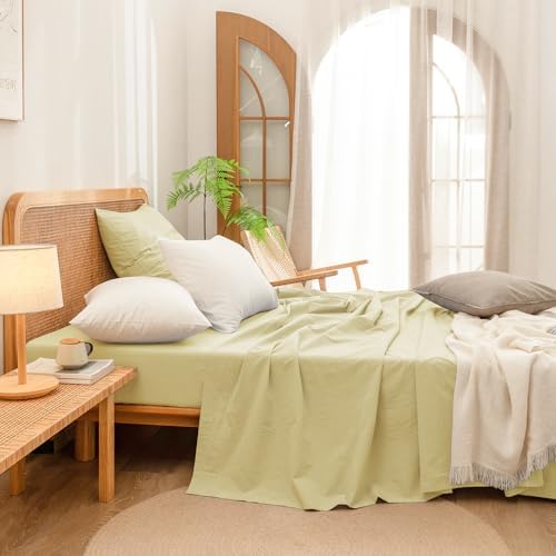 BESTOUCH Washed Cotton Pillowcases Linen Feel Light Yellow Euro - Image 5