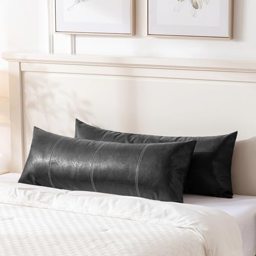 Fancy Homi Black Boho Long Lumbar Faux Leather Decorative Throw Pillow Covers - Image 4