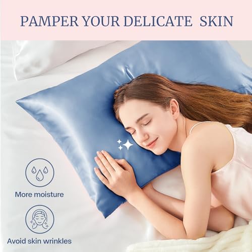 BEDELITE Satin Pillowcases, Queen Size 20x30 Inch, Airy Blue - Image 3