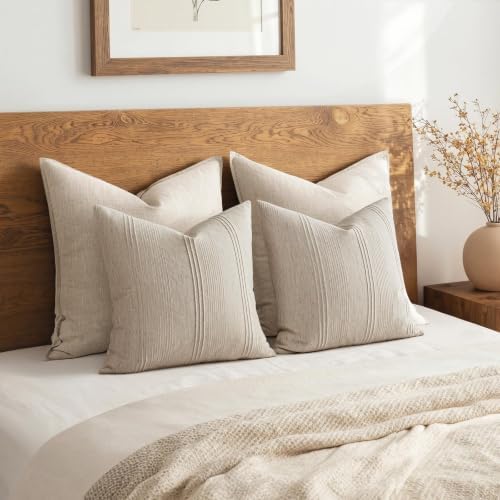 MIULEE Decorative Striped Throw Pillow Covers 16x16 in Natural Linen 2 Pack - Image 6
