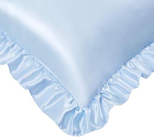 Light Blue Satin Ruffled Pillow Cases - Image 6