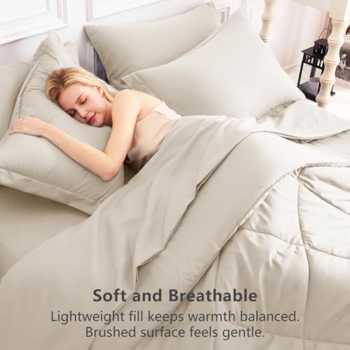 CozyLux Twin Comforter Set 68"x88" Beige - Image 4