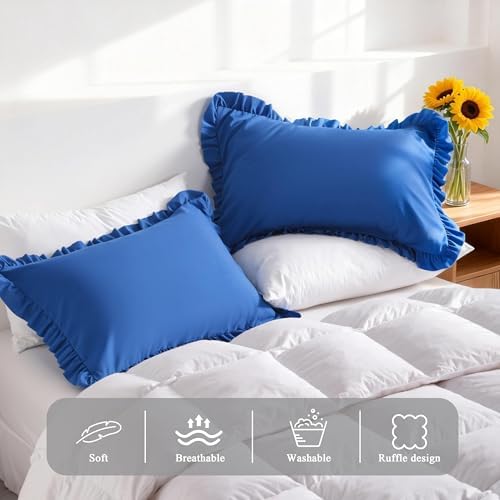 Ruffled Standard Pillow Shams, 2 Pack, 20x26 Inches, Royal Blue - Image 4