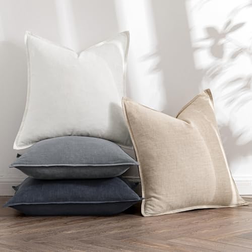 MIULEE Neutral Cream/Gray Boho Linen Pillow Covers 18x18 Inch Pack of 4 - Image 5