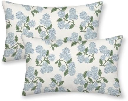 AEIOAE Spring Green Blue Hydrangea Flower Pillow Covers 12x20 Set of 2 by AEIOAE