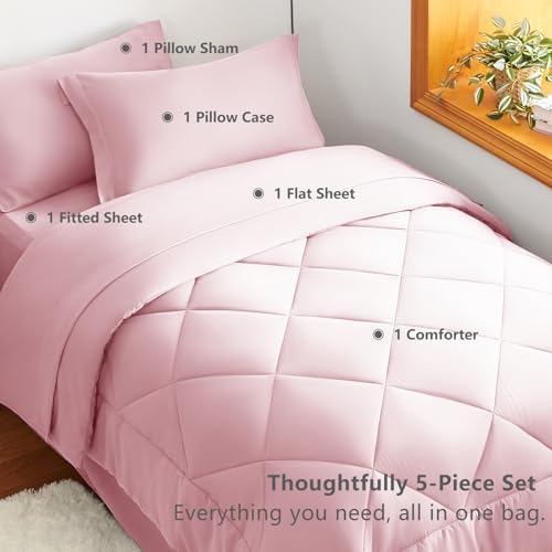 CozyLux Twin Comforter Set 68"x88" Pink - Image 6