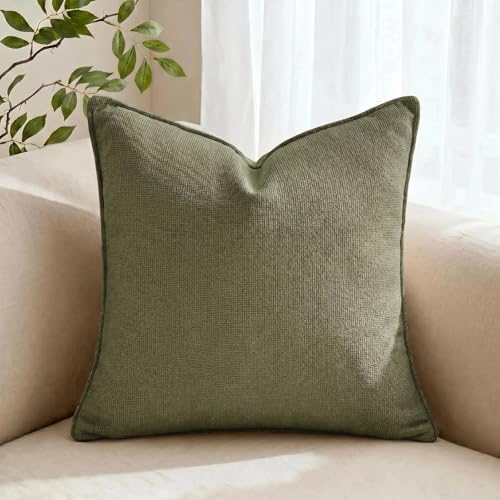 Fancy Homi Set of 2 Olive Green 20x20 Inch Soft Chenille Decorative Throw - Image 7