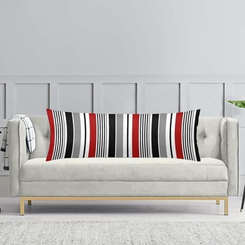 Abstract Stripes Body Pillow Cover Red and Black White Grey Striped Long Pillow - Image 4