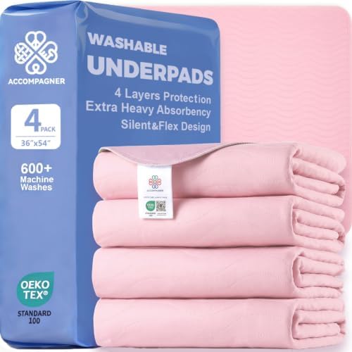Accompagner Incontinence Bed Pads Washable Waterproof Underpads 36"x54" 4pc by Accompagner