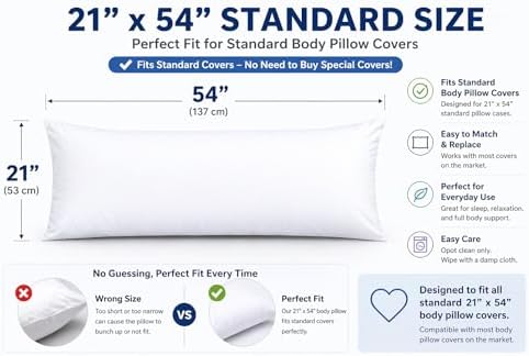 EVOLIVE Body Pillow Insert 21"x54", Medium Support, Microfiber Fill - Image 2
