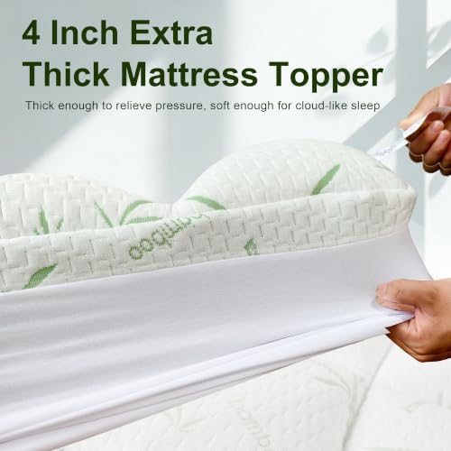 4 Inch Mattress Topper Memory Foam Cooling Bamboo Queen Size - Image 2