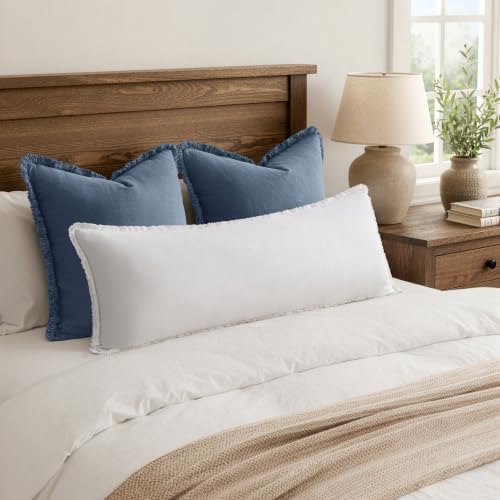 MIULEE 14x36 Long Linen Fringe Lumbar Pillow Covers Set of 1 White - Image 5