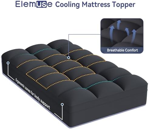 ELEMUSE Twin Black Mattress Topper, Thick Pillow Top Mattress Pad Cover - Image 2